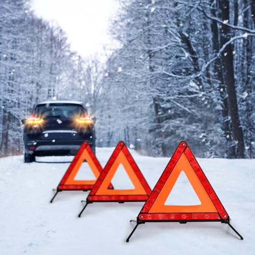 Fasmov 3 Pack Triangle Warning Frame Triangle Emergency Warning Triangle Reflector Safety Triangle Kit, Emergency Triangle for Vehicles, Car Road Reflective Kit