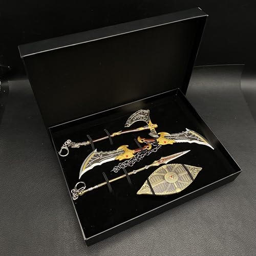 crafthand GOW Weapon 4 in 1 Pack Leviathan Axe Dauntless Shield Blades of Chaos Draupnir Spear Metal Game Sword Collectible Desktop Decoration Keychain BJDs - Thumbnail 4
