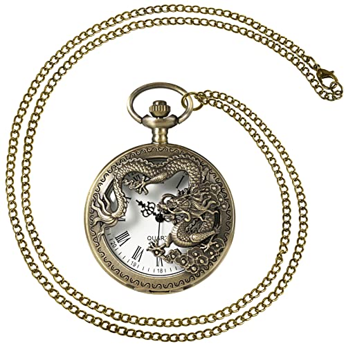 Image of MORFONG Vintage Bronze Dragon Design Pocket Watch Quartz Pocket Watches for Men Women Birthday Christmas Gifts
