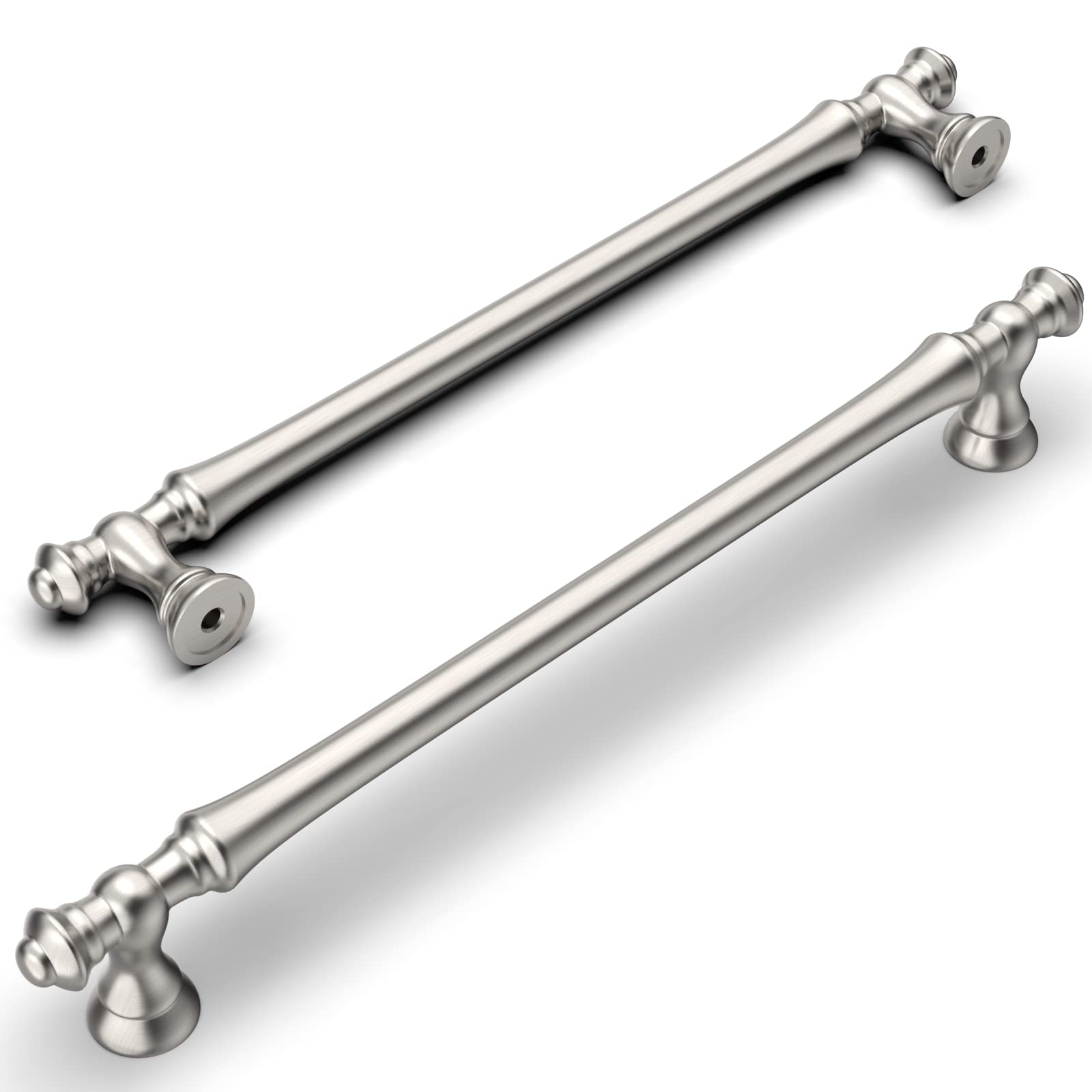 Amerdeco ZH0014 - Paquete de 10 tiradores de níquel satinado cepillado, 10 pulgadas (254 mm) con orificio central, manillas para gabinetes de cocina, tiradores para cajones de baño y cómoda