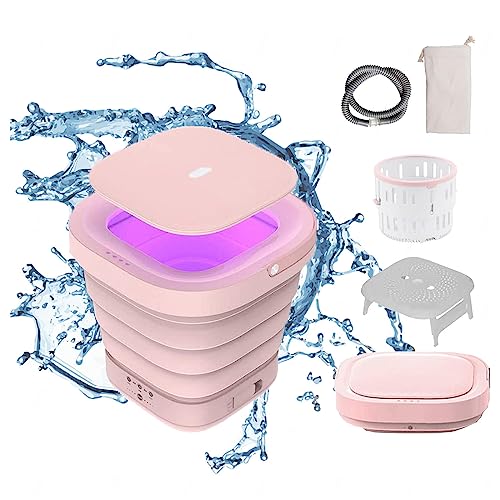 Apartment Washer and Dryer Portable with 60/80℃ Drying and UV, Washing Machine Portable Mini 4D Wave Wheel,Spin Dry for Underwear,Socks,Towels,Pink