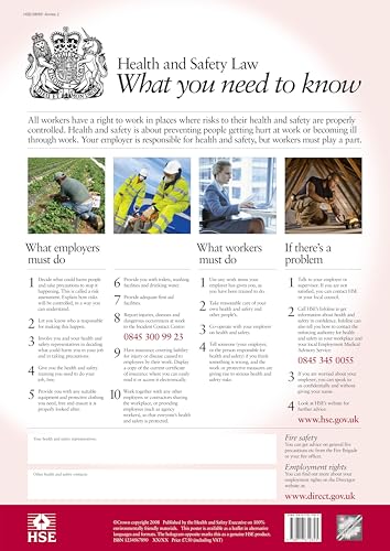 Health and Safety Law Poster HSE - What You Need To Know FWC30 A4