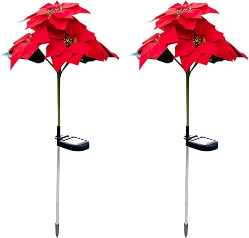 Luces solares de flores para exteriores, luces de estaca de Pascua de Navidad, luces solares de rosas rojas, luces LED impermeables para jardín,