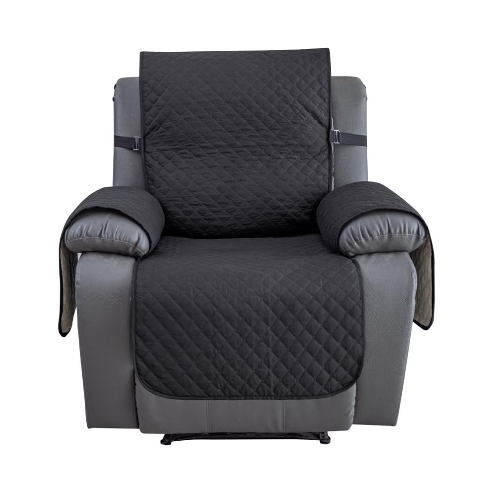 Highdi Copripoltrona Relax Reclinabile Trapuntato Impermeabile Universale Copridivano 1 Posto con Tasche Laterali e Fascia Elastica, Lavabile, Antiscivolo, Antivegetativo (Piccolo,Grigio Scuro