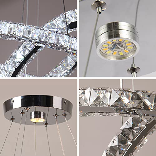 Finktonglan Crystal LED Chandeiler Ceiling Light Lamp Stainless Steel K9 Modern Flush Mount Lights Fixture Square Chandelier for Dining Room Living Room Bedroom (Cool White) by Finktonglan - Image 7