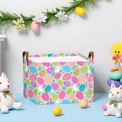 Image of Rectangle Storage Basket,Gift Basket Empty with Handles,Cute Organizer, Room Decor(Coloful Easter)