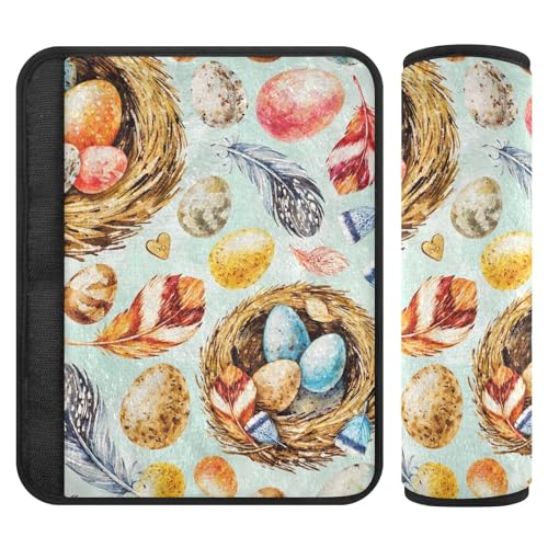 Image of Joitme Easter Eggs Feathers Soft Flannel Car Seat Strap Covers for Infant Car Seat, 2-pack (2 S & 2 M) - Protects Skin from Scratches