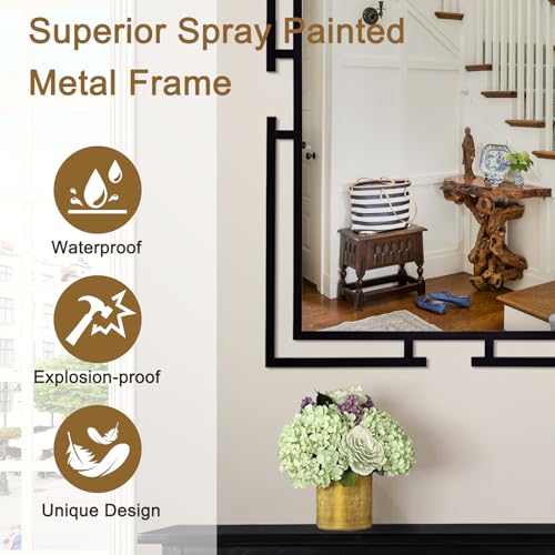 Image of Large Wall Mirror for Living Room, 28 inchx40 inch Black Decorative Wall Mirror for Over Sink, Tempered Glass with Metal Frame for Bedroom, Horizontal /Vertical