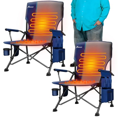 Romswi 2-Pack Heated Camping Chairs, 500lbs Heavy Duty Oversized Folding Chair with Dual-Zone...