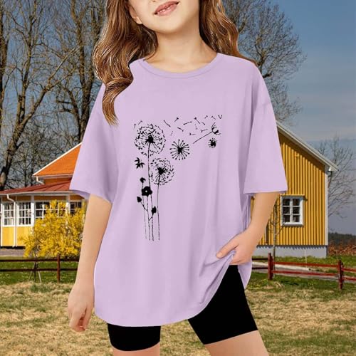 Kids Teen Girls Shirts Crew Neck Short Sleeve Solid Color T-Shirt Sunsafe Oversized Tops Loose Fit Cotton4