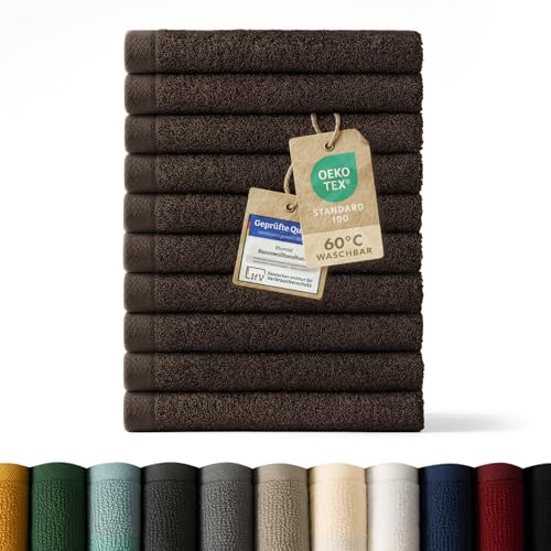 Blumtal Premium Frottier Gästehandtücher Set 10 teilig 100% Baumwolle - Oeko-TEX zertifiziertes Gästehandtuch 10x (30x50 cm) - Ultra saugstarkes Gästetücher Set waschbar °60 - Handtücher Braun
