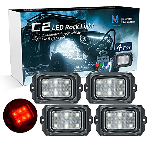 MICTUNING C2 Curved Red LED Rock Lights - 4 Pods Underglow Lights Compatible for Car Truck Offroad ATV UTV Boat