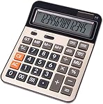 Solar Battery Calculator Dual Power Large Standard Function Desktop Business Calculator with 14 Digit Large LCD Display Convenient for Office & Home Gold