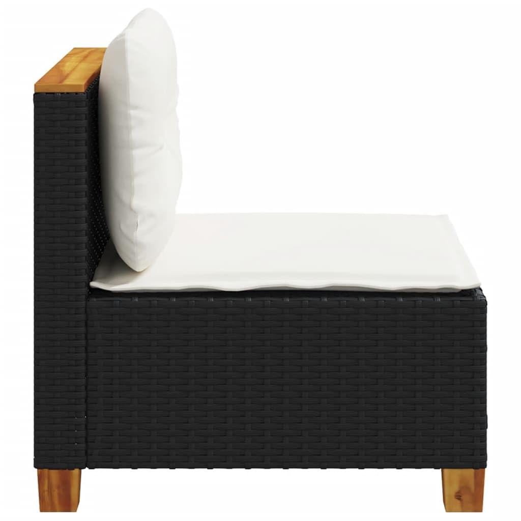 Homgoday Sofá de jardín sin reposabrazos con Cojines Negros de poliratán, Muebles de Exterior para jardín, Cama, sofá, sofá, sofá, jardín, salón, terraza, Exterior Sofá Individual