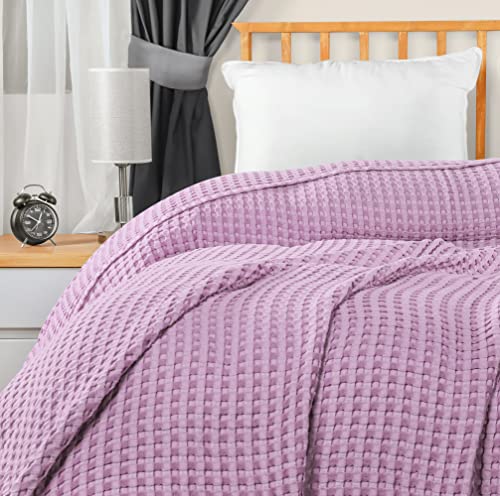 Utopia Bedding Cotton Waffle Blanket 300 Gsm (Lavender - 90X90 Inches) Soft Lightweight Breathable Bed Blanket Queen Size Layering Any Bed For All Season #TOP7