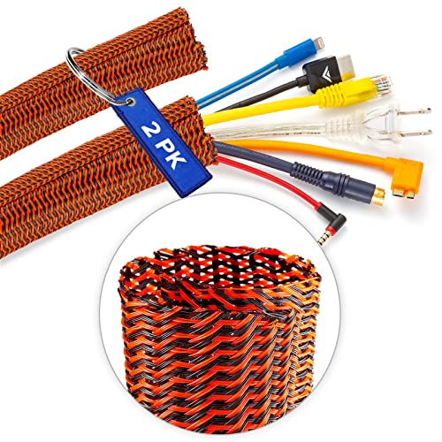 Maximm Cable Management Wire Loom 10ft 1/2 Inch Black and Orange Split Cord Protector 2 Pack miniatura 1