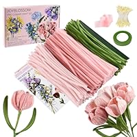 Joyblossom Pipe Cleaners Tulip Bouquet Set, 300pcs Pipe Cleaners for Craft, with Flower Stamen, Florist Wire, Florist Tape, Ribbon,Tutorial, for DIY Craft Projects and Craft Decorations, Pink