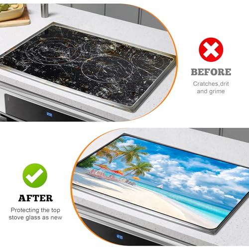 Image of Multi-Design Stove Cover for Glass /Electric Stoves - 3-in-1 Heat-Resistant Protector Mat, Non-Slip Drying Rack 28 inchx20 inch