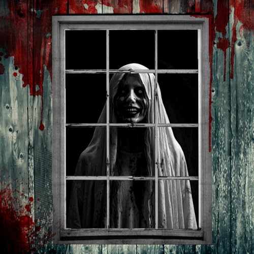 Halloween Window Cover Scary Halloween Haunted House Window Clings Scary Peeper Windows Prank Halloween Window Decorations Horror Curtains Garage Door Silhouette Decor for Indoor Outdoor Party