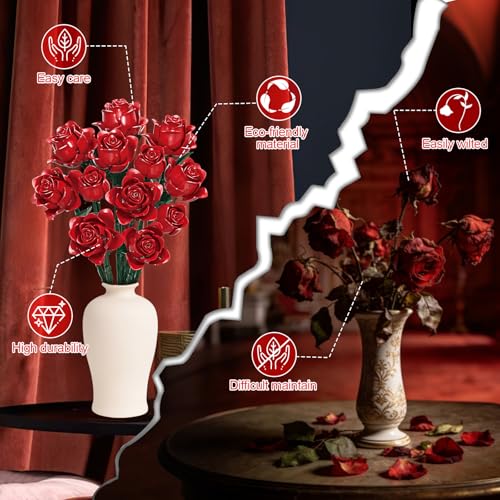 Gohero Red Roses Building Blocks Set (546PCS) - Lego Compatible Flowers for Adults, Gothic Home Decor, for Women & Teen Girls, Making It an Ideal Gift for & Valentine's Day by Gohero - Image 4
