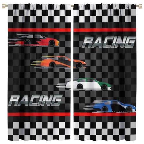 Nanacur Kid Racing Decor Curtains, Speed Racing Car Race Track Extreme Sports Window Drapes, for Children Boys Teen Games Room Living Room Bedroom 21(W)*45(L) 2 Panels (Decorative)
