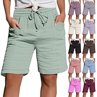 Shorts for Women UK Knee Length, Ladies Knee Length Shorts, Elasticated Waist Drawstring Ladies Trousers with Pockets, Holiday Clothes, Festival Outfit
