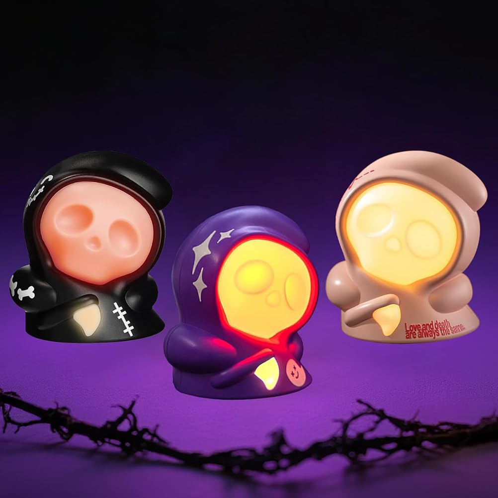 AoLa Veilleuse Sensenmann enfants, veilleuse fantôme en silicone, 3 couleurs lampe à commande tactile à intensité variable rechargeable USB piles 500mAh lampe de chevet à roulettes,3 Pieces