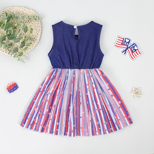 LYSMuch Toddler Girl Independence Day Outfit Baby 4th of July American Flag Dress Kids Patriotic Clothes3