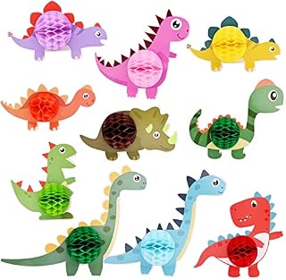 Gukasxi 10 PCS Dinosaur Party Honeycomb Centerpieces, Reusable Cute Dinosaur Animals 3D Table Decorations, for Kids Birthday Party Room Decor Supplies Baby Shower Decor