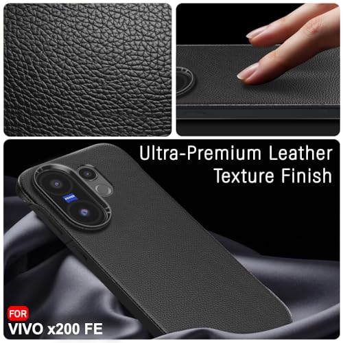 Image of TheGiftKart Hybrid Ultimate Slim Back Case Cover for Vivo X200 FE 5G | Lightweight Profile | Hard Back Case Cover for Vivo X200 FE 5G (PC & TPU, Metal Camera Ring, Leather Texture Finish, Black)