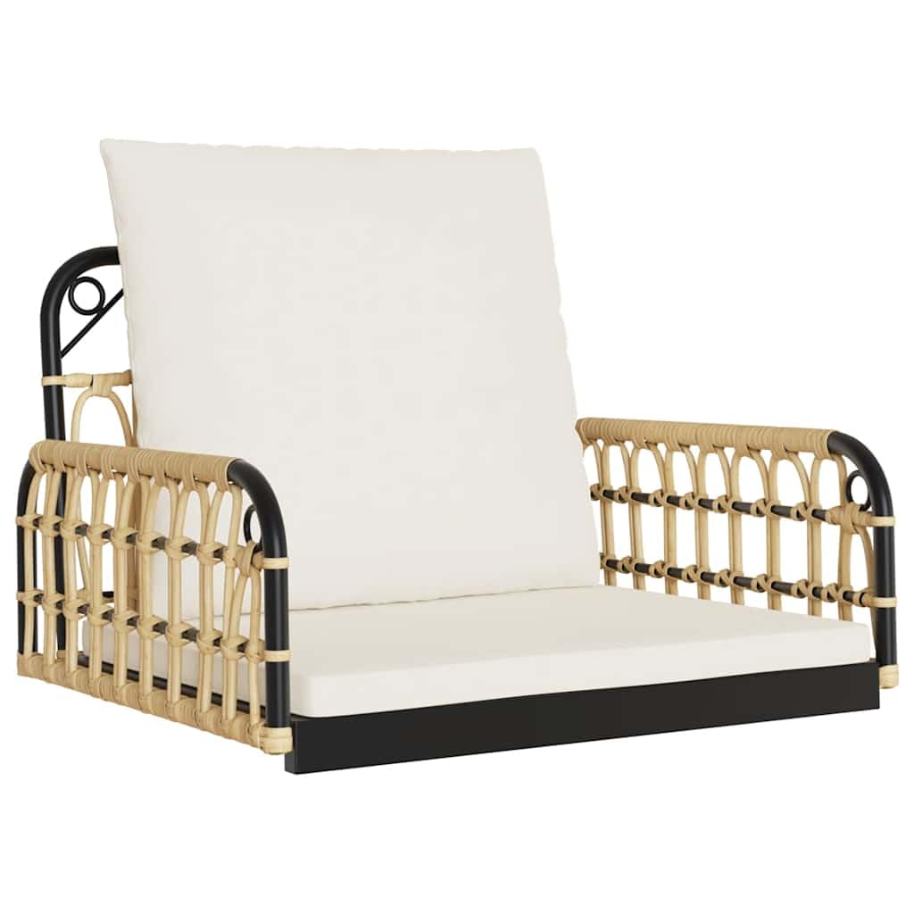 Vidaxl Brown Swing Chair With Cushions – Pe Rattan, Steel Frame, Cream White Cushions – Outdoor Garden Patio Hammock – 60X58x39 Cm