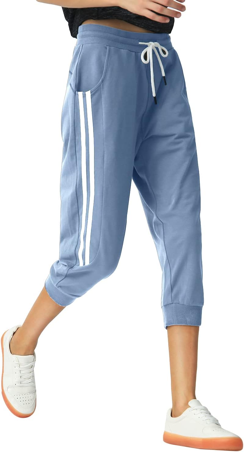 SPECIALMAGIC Women's Capri Pants Cropped Joggers with Pockets Elastic Waist Drawstring Capri Sweatpants - Image 3