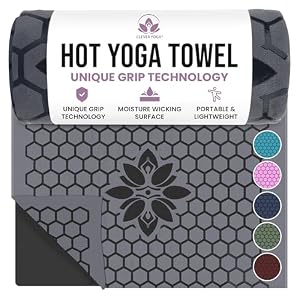 Clever Yoga Hot Yoga Mat Towel – Non-Slip Grip for Hot Yoga, Sweat Absorbent, Honeycomb Silicone Grip, Stays Flat – Ideal for Pilates, Travel, Washable & Lightweight – Gray