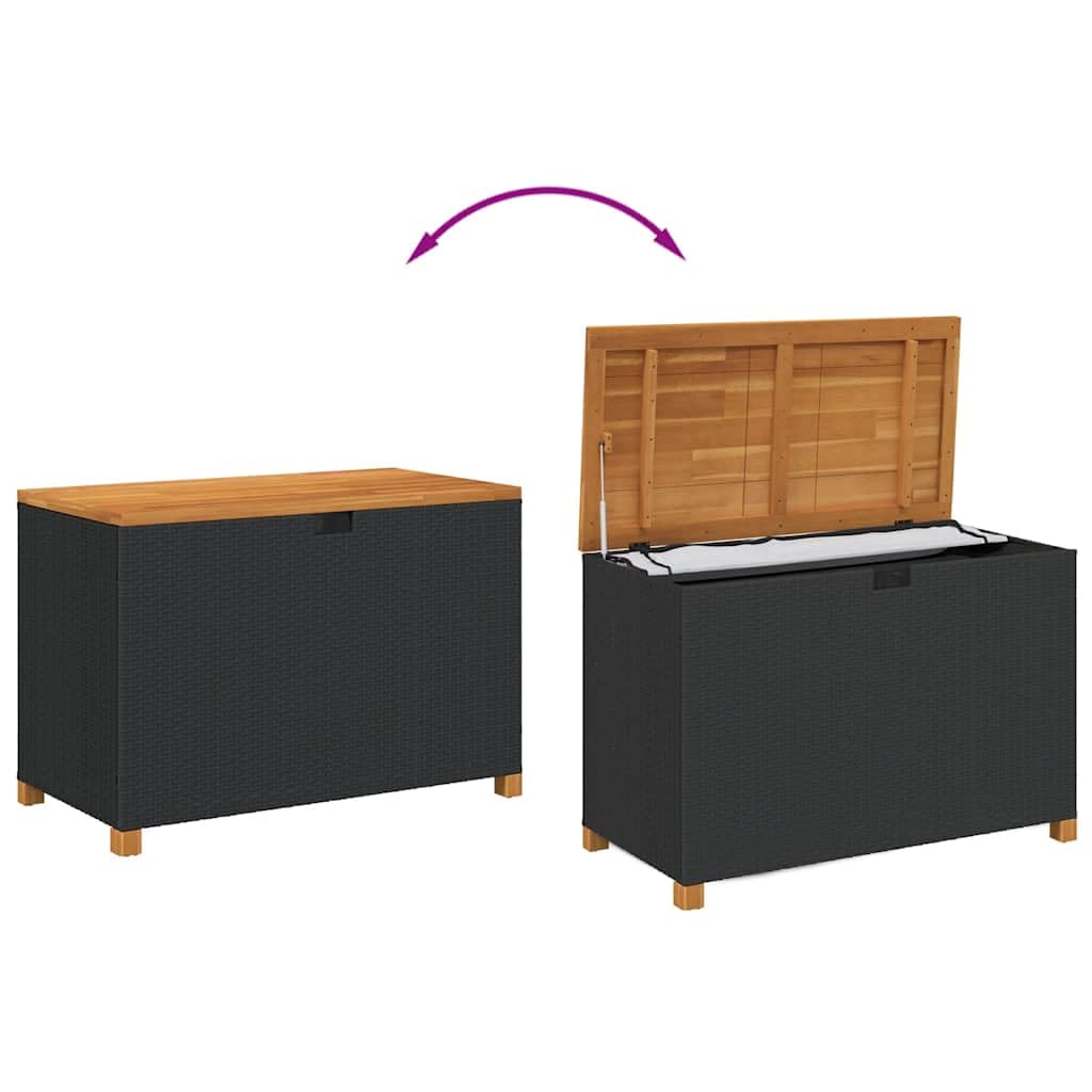 vidaXL Boîte de Rangement de Jardin, Coffre à Outils avec Couvercle, Organisateur de Terrasse Patio, Moderne, Noir Résine Tressée Bois Acacia
