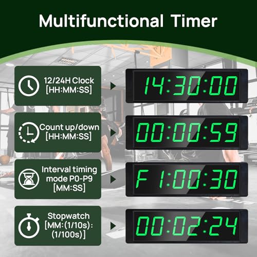 Image of YZ Gym Timer Clock for Home Gym, Fitness Timer with Stopwatch Button, Large Digital Stopwatch Countdown Clock, 12 /24H Digital Wall Clock, with Stand