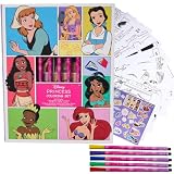 Disney Princess Coloring Book for Adults and Kids, Black & White Sheets, Velvet Coloring Pages, Stickers, Washable Markers