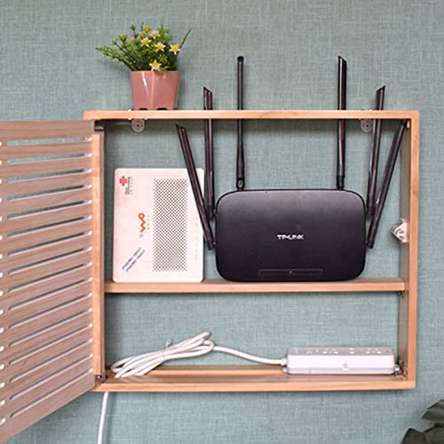 Boîte de rangement pour routeur, console multimédia murale bois et cache-câble multiprise - 2