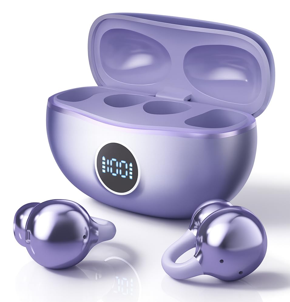 S88 Open Ear Clip-On Earbuds with Battery Indicator Display OWS Wireless Earphones | Situational Awareness | 40 Hrs Playback | Bluetooth V5.4 | ENC Mic for Calls | 40Ms Low Latency Gaming.Purple