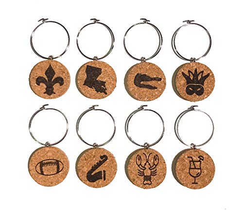 New Orleans Wine Charms (20+ Unique Sets) Cork Wine Glass Charms - Set of 8 New Orleans Charms, New Orleans Themed Gifts/Souvenirs - Wine Glass Accessories, NO Wine Gift Basket for Wine Lover