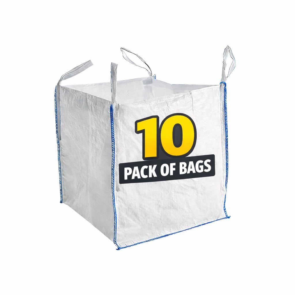 Tonne Bags 1 Tonne Bulk Bags | Heavy Duty Builders Rubble & Garden Waste Jumbo Sack | FIBC Polypropylene 1000kg Bags with 4 Lifting Loops