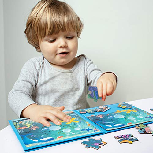 Toyvian Teste Padrão de Madeira Tangram Quebra-Cabeça Magnético Blocos de Forma Livro de Quebra-Cabe