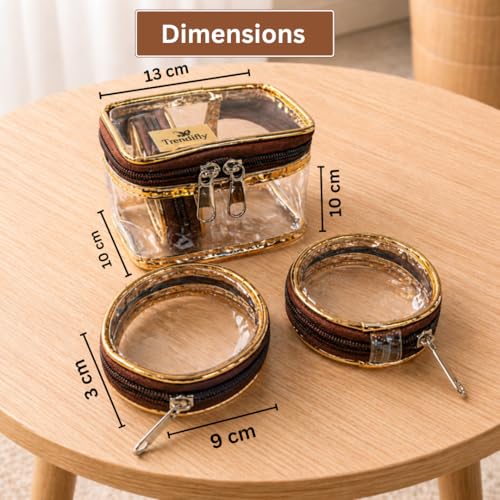 Image of Trendifly Set of 3 Transparent PVC Bangle Bracelet Chudi Case Organiser Box Pouch for Women | Multipurpose Travel Jewelry Earrings Rings Chain Storage Organizer