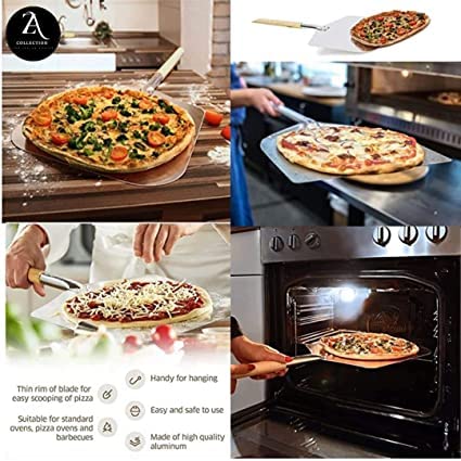Image of A Z Collection Perfect Pizza Peel - Extra Large Paddle With Professional Wooden Handle, Aluminum Spatula, Big Size Baking Tool for Kitchen, 12 inch 1pcs