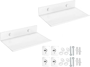 رفوف حائط معدنية عائمة من Qema – سهلة التركيب بدون حفر، متينة ومقاومة للماء – عبوة من قطعتين لتنظيم حائط غرفة المعيشة أو المكتب أو غرفة الأطفال أو الحمّام والمطبخ (أبيض، 2 قطعة، 15 سم)