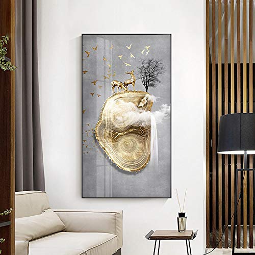 Peinture abstraite cerf or pour salon affiche déco nouveau chinois