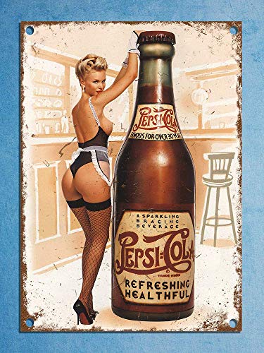 Lesley Coleridge - Placa de metal con diseño de Pepsi Pin Up vintage, estilo retro, para cocina, pub, bar o bar, diseño de hombre cueva, aluminio, 20 x 30 cm