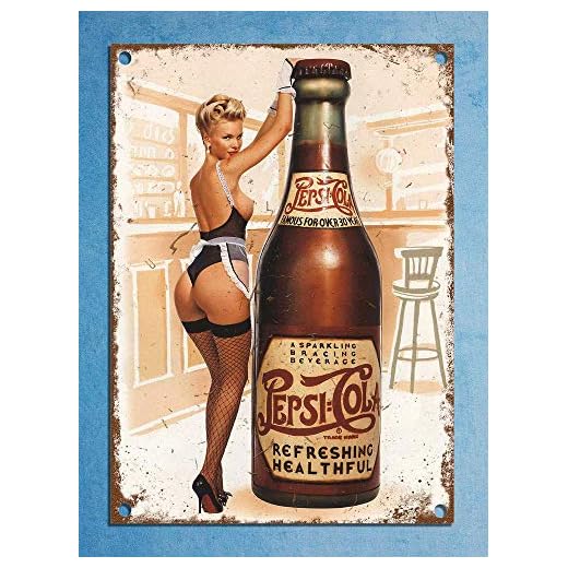 Lesley Coleridge - Placa de metal con diseño de Pepsi Pin Up vintage, estilo retro, para cocina, pub, bar o bar, diseño de hombre cueva, aluminio, 20 x 30 cm
