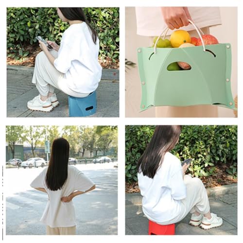 Image of Portable Foldable Stool with Storage Basket, Multi-Purpose Collapsible Seat, Lightweight Folding Chair for Camping, Fishing, Travel, Picnic, Outdoor Waiting, Grocery Carry Bag, 1 Piece