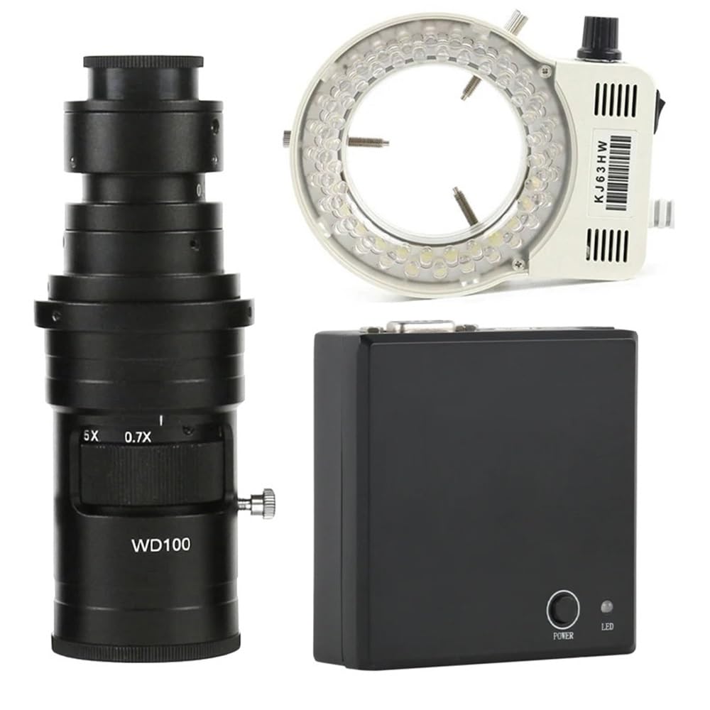 Kit di Accessori per Microscopio Cmos 1/2,8" 1080P Vga Microscopio di Misurazione Videocamera Digitale Zoom Lente con Attacco C Luce LED per Ispezione Industria