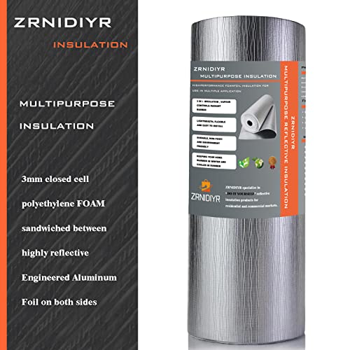 Image of Reflective Foil Insulation Roll, Double-Sided Aluminum Heat Shield, 3mm Foam Core, Thermal Barrier (Silver, 24 inch X10Ft)